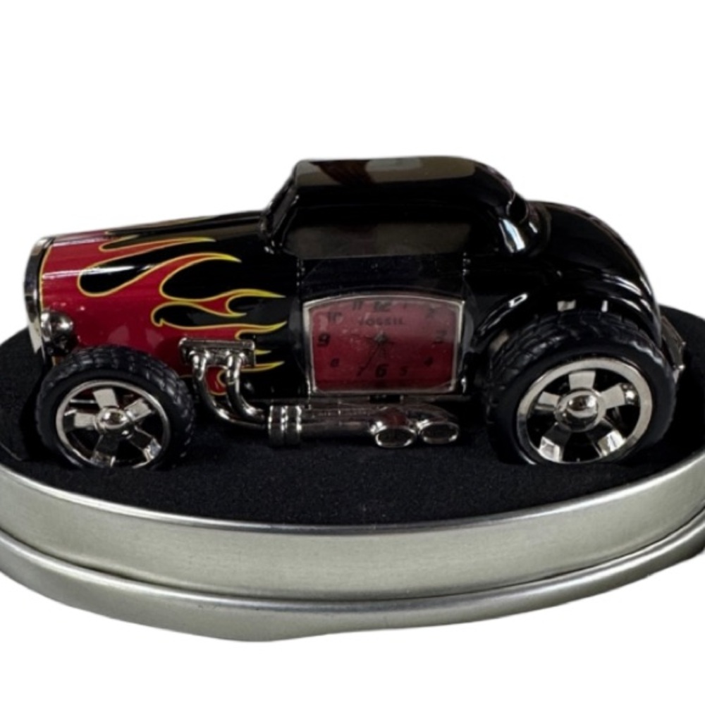 Fossil Limited Edition Timepiece Clock Vintage 2003 Model Car with Flame Design